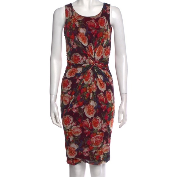 Jean Paul Gaultier Dress Fuzzi Rose Print Knotted Front Mesh Made in Italy Small - Picture 2 of 9